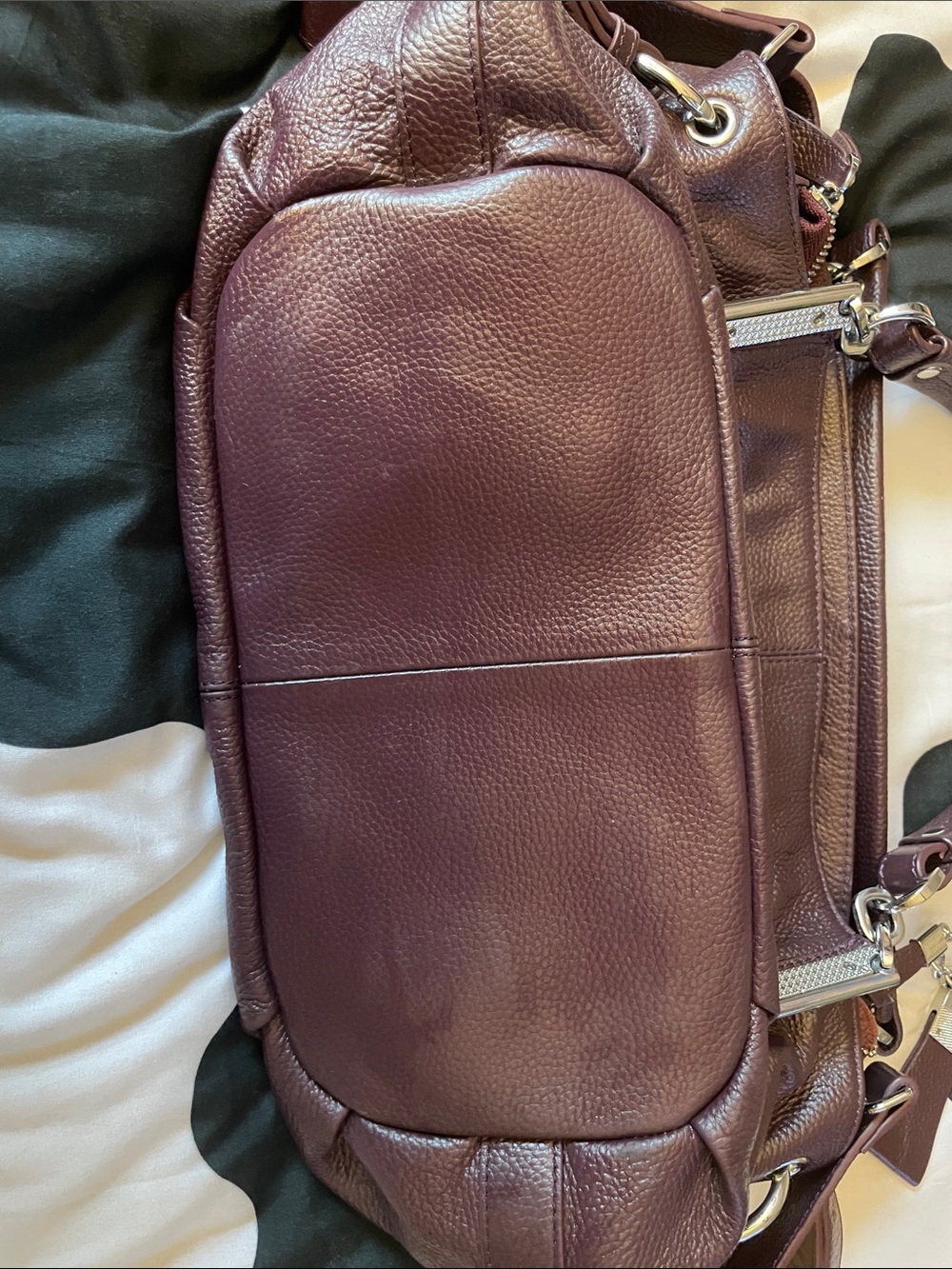 Pebbled Leather Shoulder Bag in Deep Plum - Picture 5 of 7